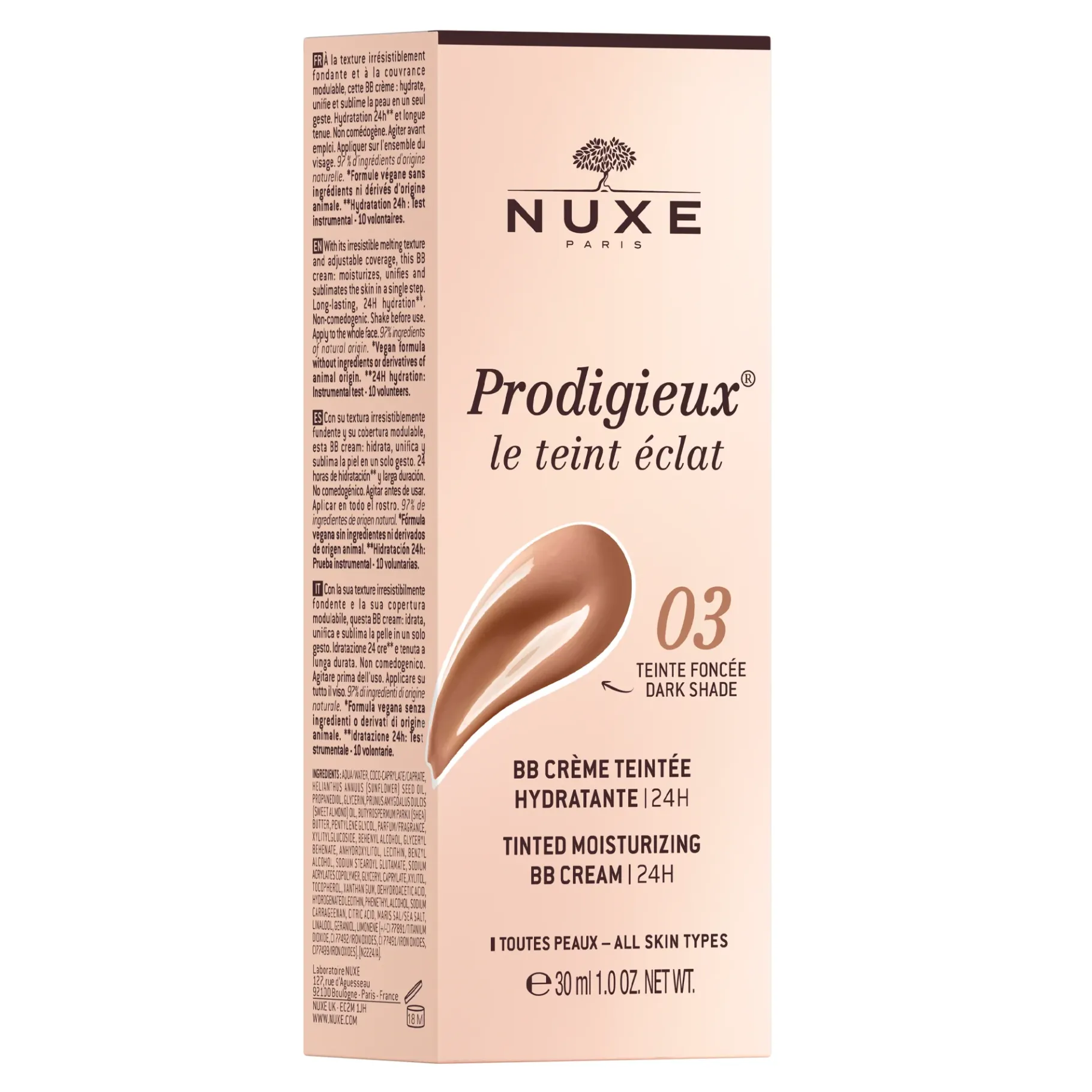 Teint Unifié & Pores Resserreés|Huiles 100% Végétales|NUXE BB Crème Teintée Hydratante - Teinte Foncée