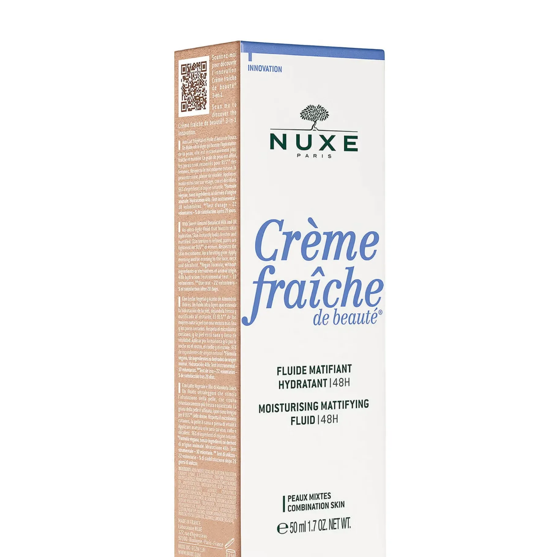 Teint Unifié & Pores Resserreés|Anti-imperfections & Brillance|NUXE Fluide Matifiant Hydratant l 48h, Crème fraîche de beauté®